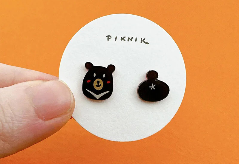 日日野餐 台灣保育動物-台灣黑熊(耳環耳夾別針)